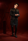 Black Silk Prince Coat with Smoke Gold Tila Embroidery (3-Piece) - Image 4
