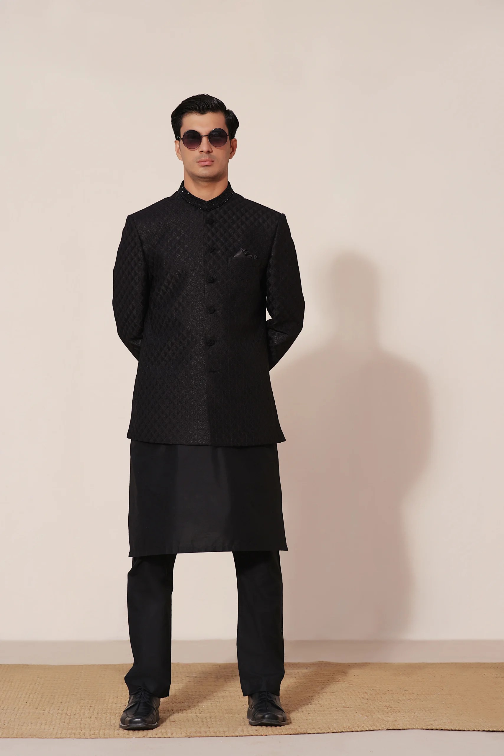 Black Textured Prince Coat 3-Piece Set - Image 2