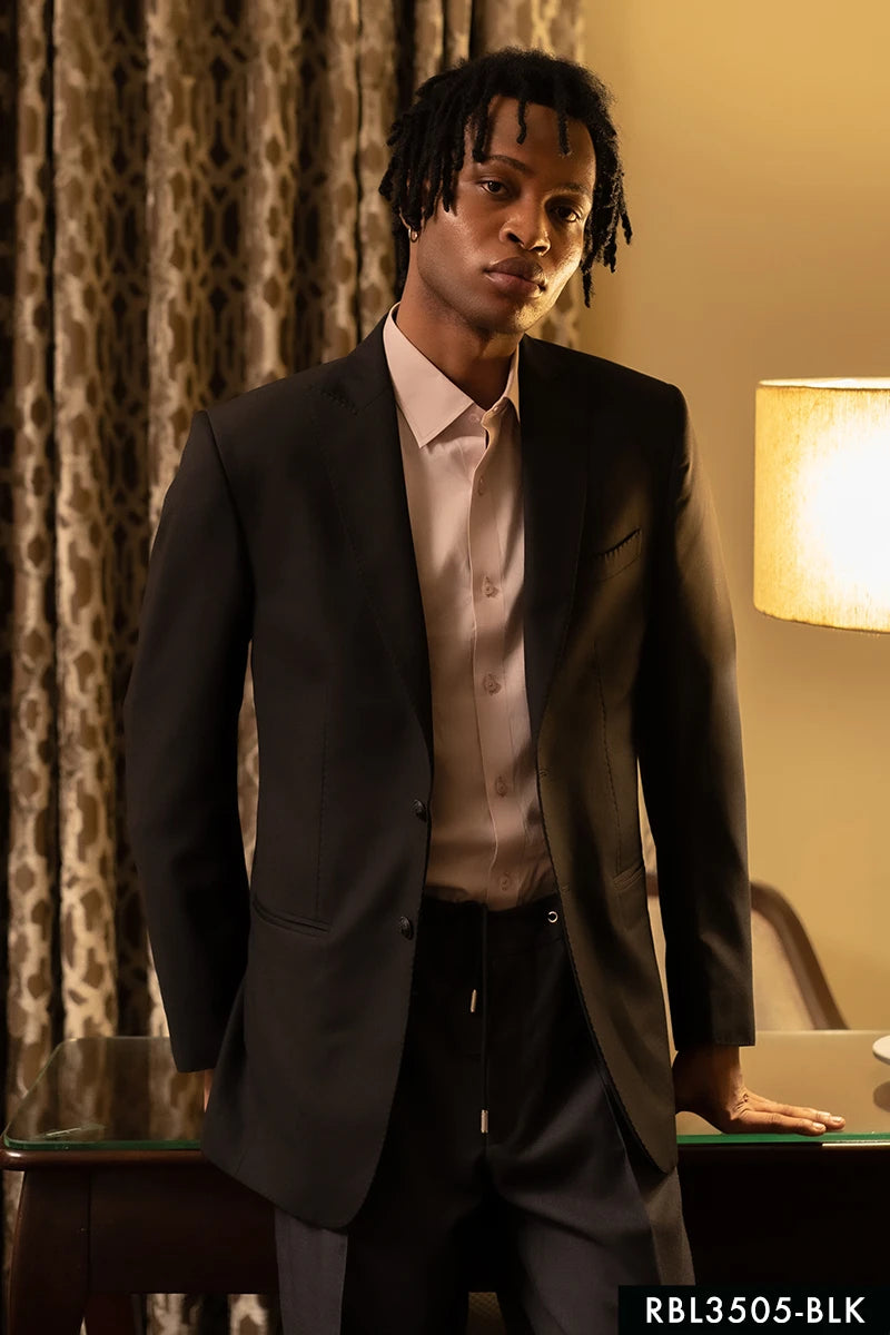 Black Hem-Stitched Suiting Prince Coat (2-Piece) - Image 1