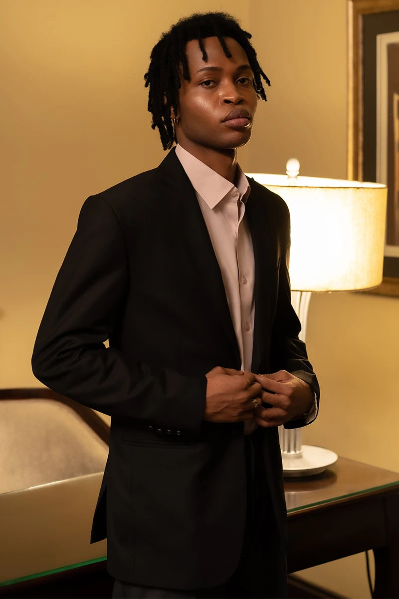 Black Hem-Stitched Suiting Prince Coat (2-Piece) - Image 2