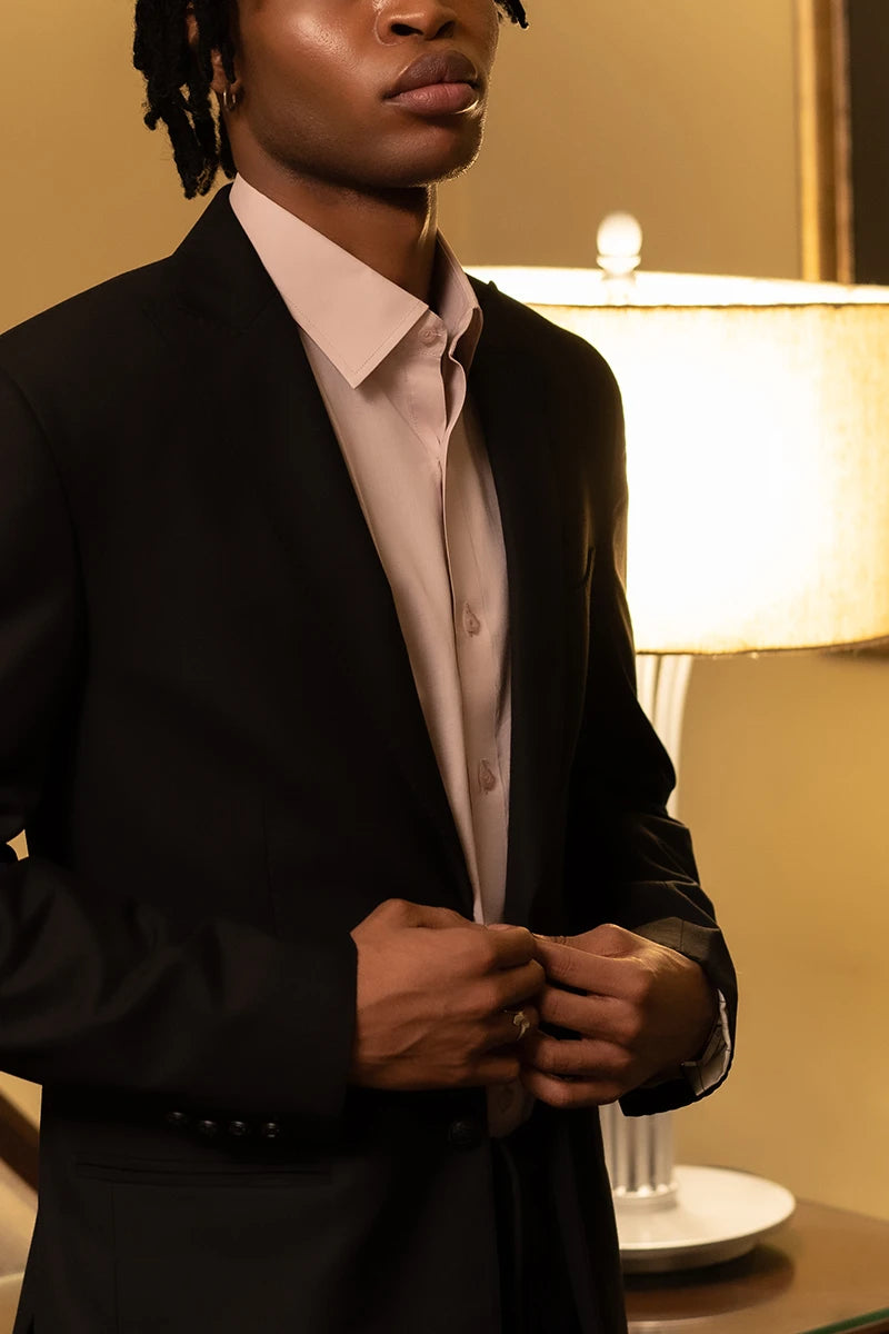 Black Hem-Stitched Suiting Prince Coat (2-Piece) - Image 3