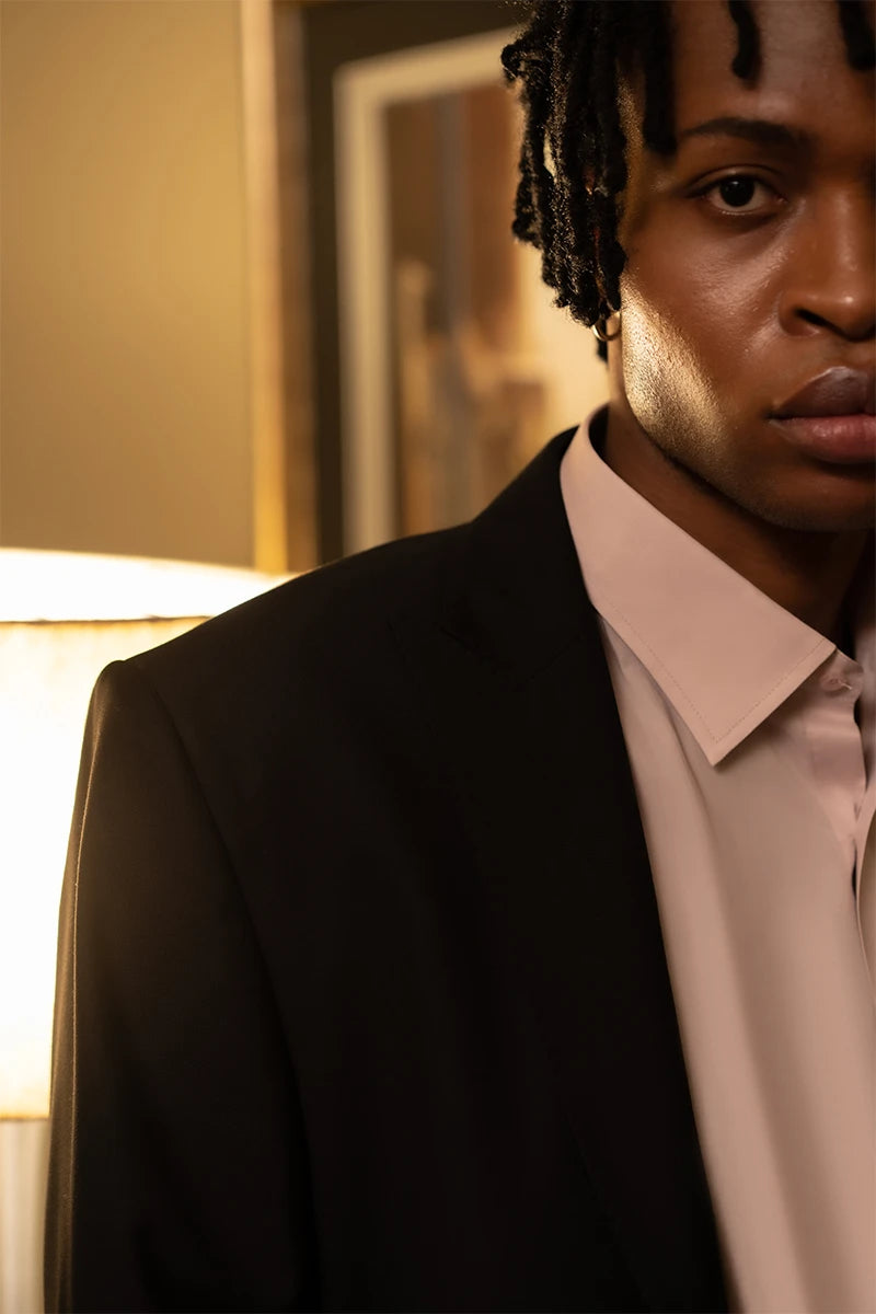 Black Hem-Stitched Suiting Prince Coat (2-Piece) - Image 4