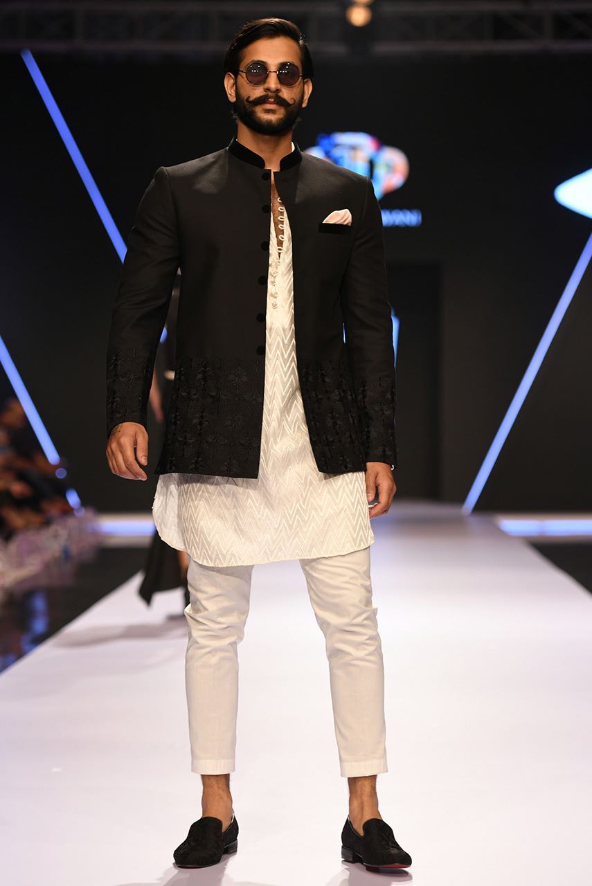 Jet Black Embroidered Suiting Prince Coat (3-Piece) - Image 1