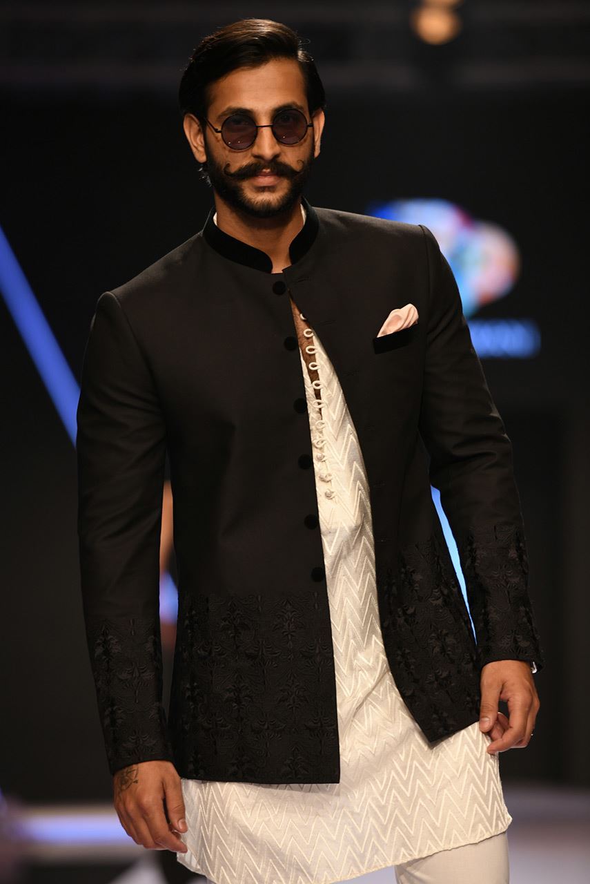 Jet Black Embroidered Suiting Prince Coat (3-Piece) - Image 2