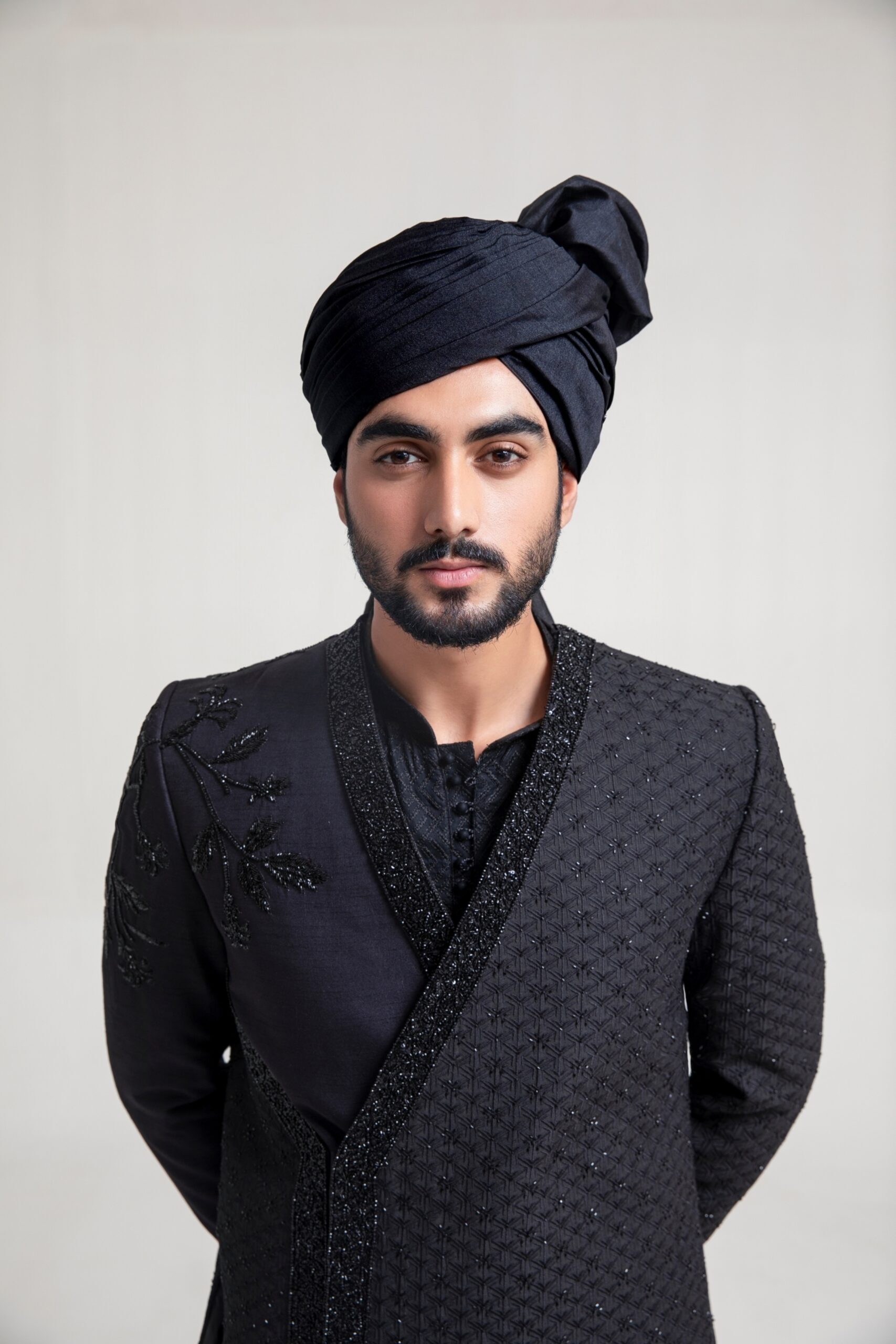 Black Embroidered Suiting Prince Coat (1-Pc) - Image 1