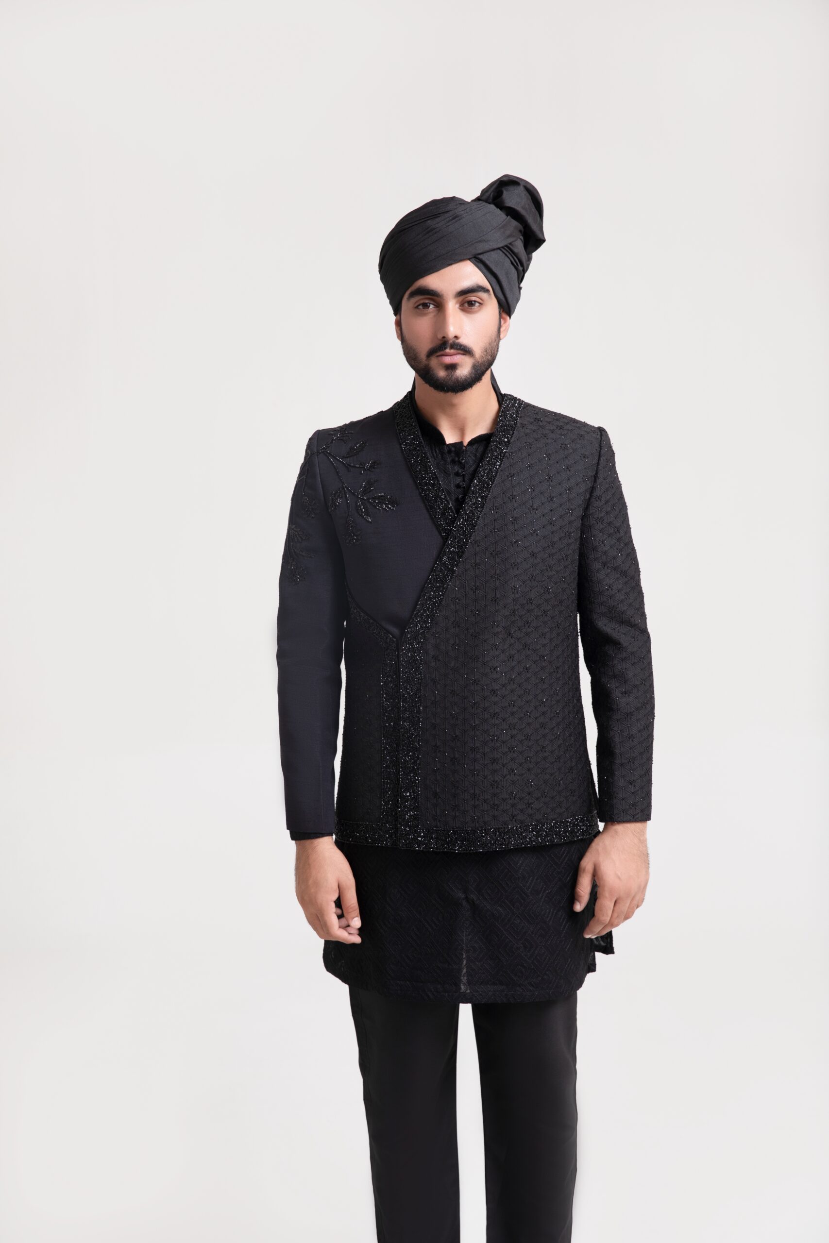 Black Embroidered Suiting Prince Coat (1-Pc) - Image 2
