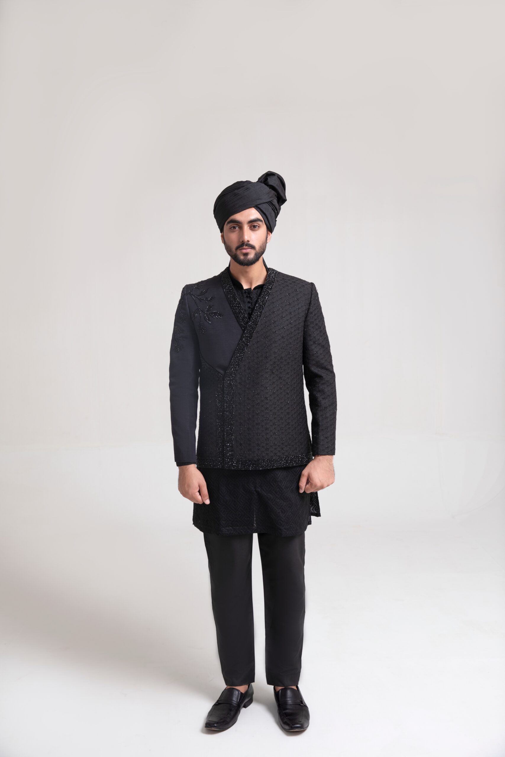 Black Embroidered Suiting Prince Coat (1-Pc) - Image 3