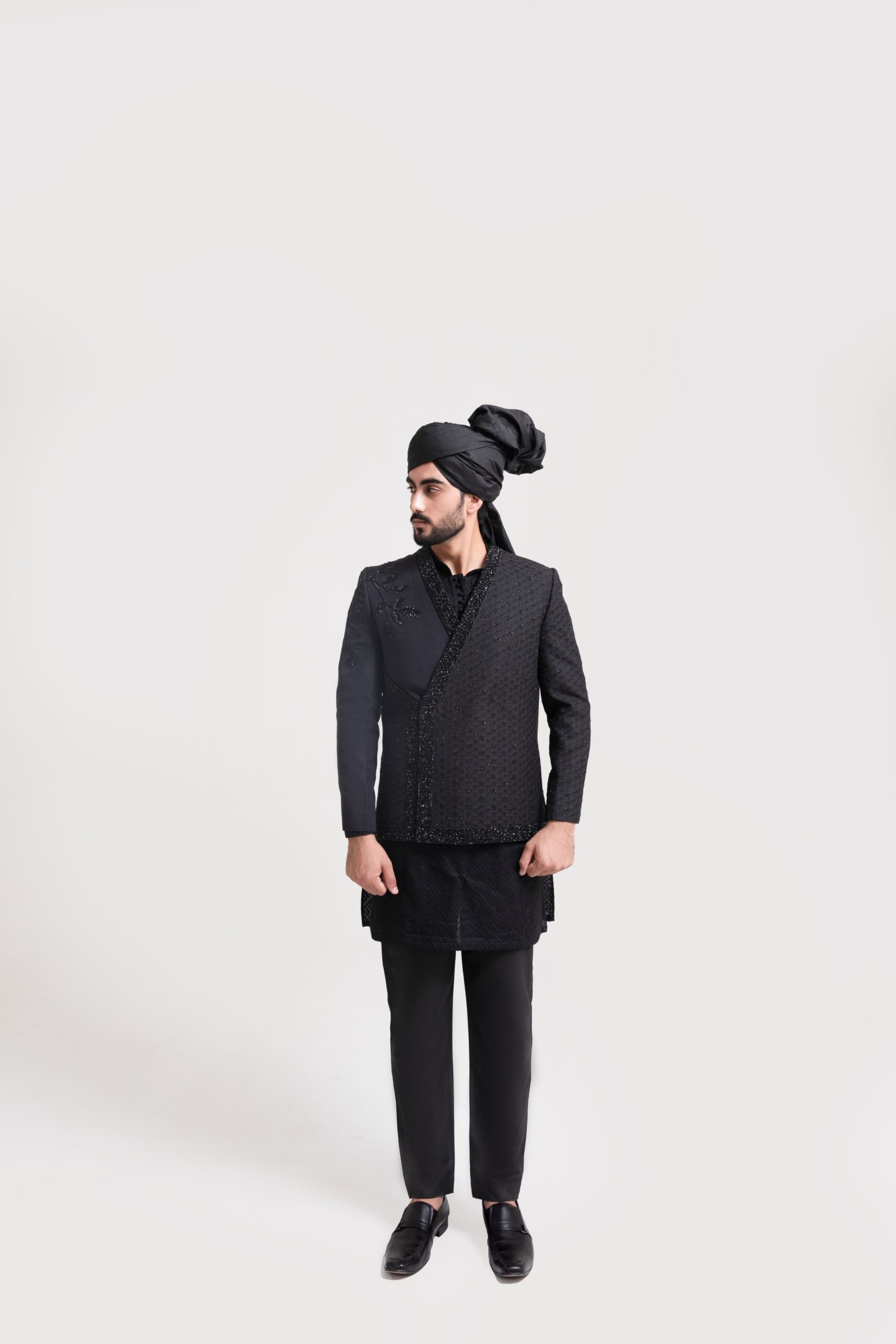 Black Embroidered Suiting Prince Coat (1-Pc) - Image 4