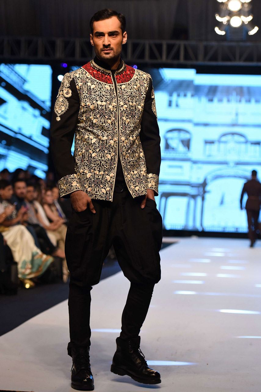 Black Resham Embroidered Suiting Prince Coat (2-Piece) - Image 1