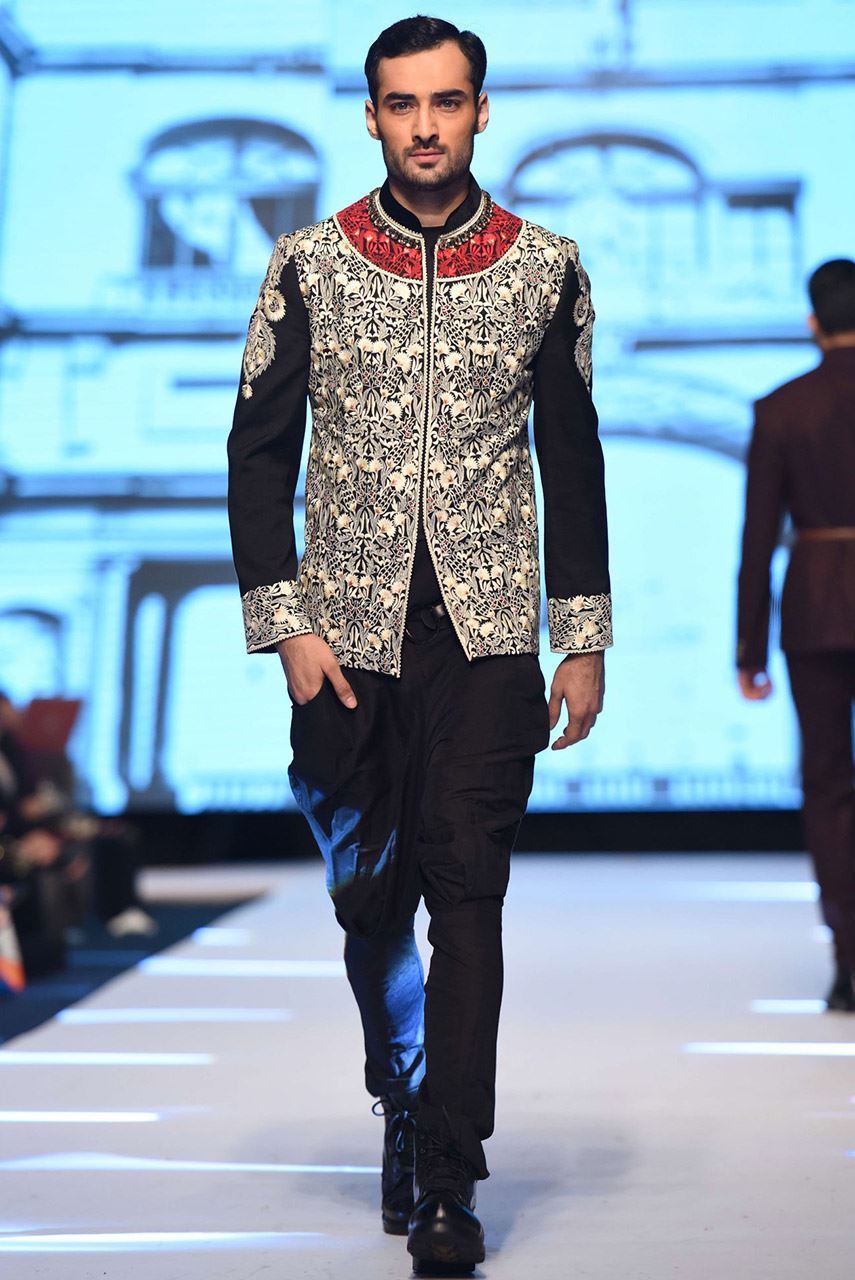 Black Resham Embroidered Suiting Prince Coat (2-Piece) - Image 2