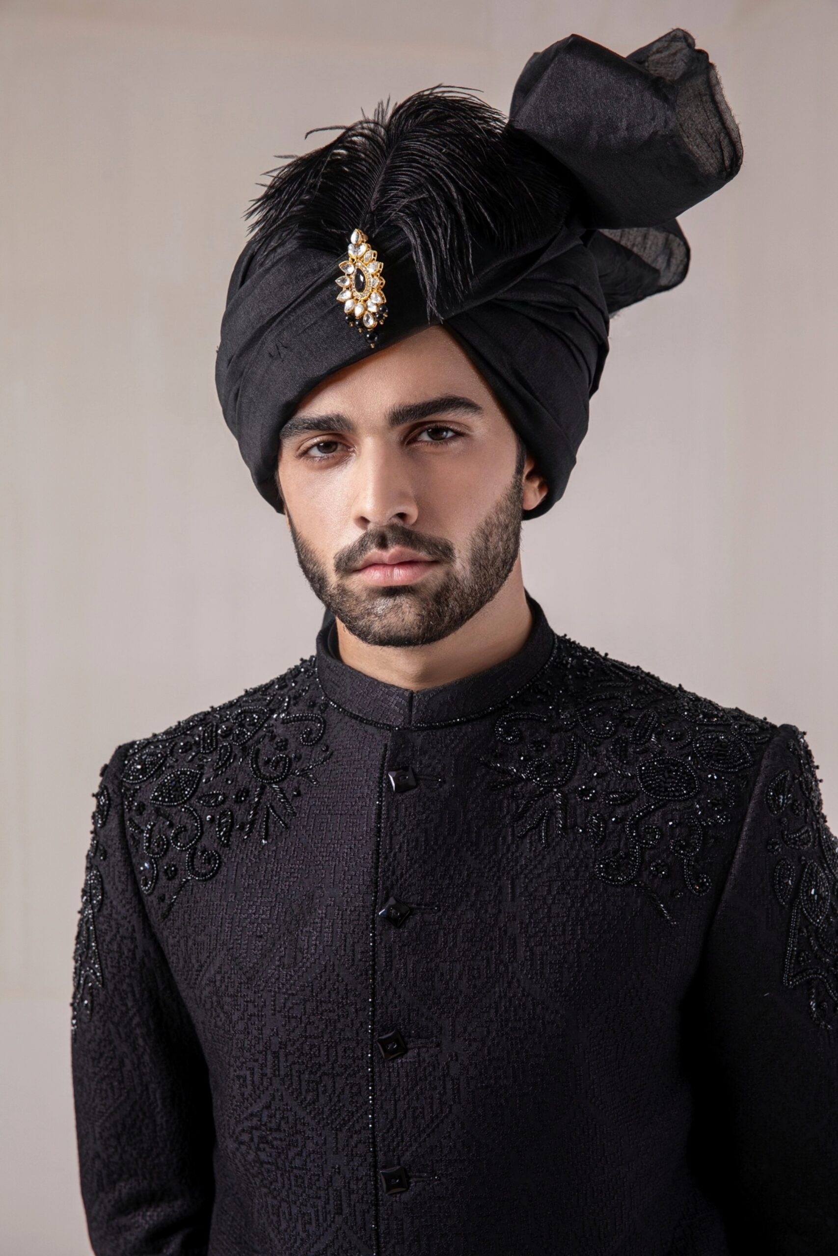 Black Hand-Embroidered Suiting Prince Coat (1-Pc) - Image 2