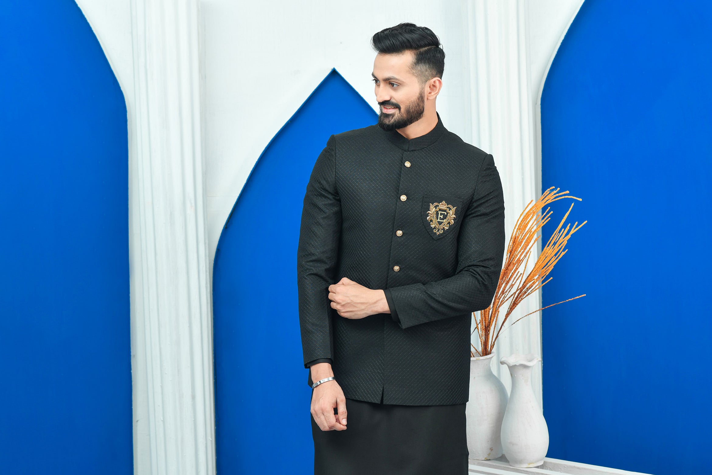 Black Checkered Tropical Prince Coat (1-Pc) - Image 3