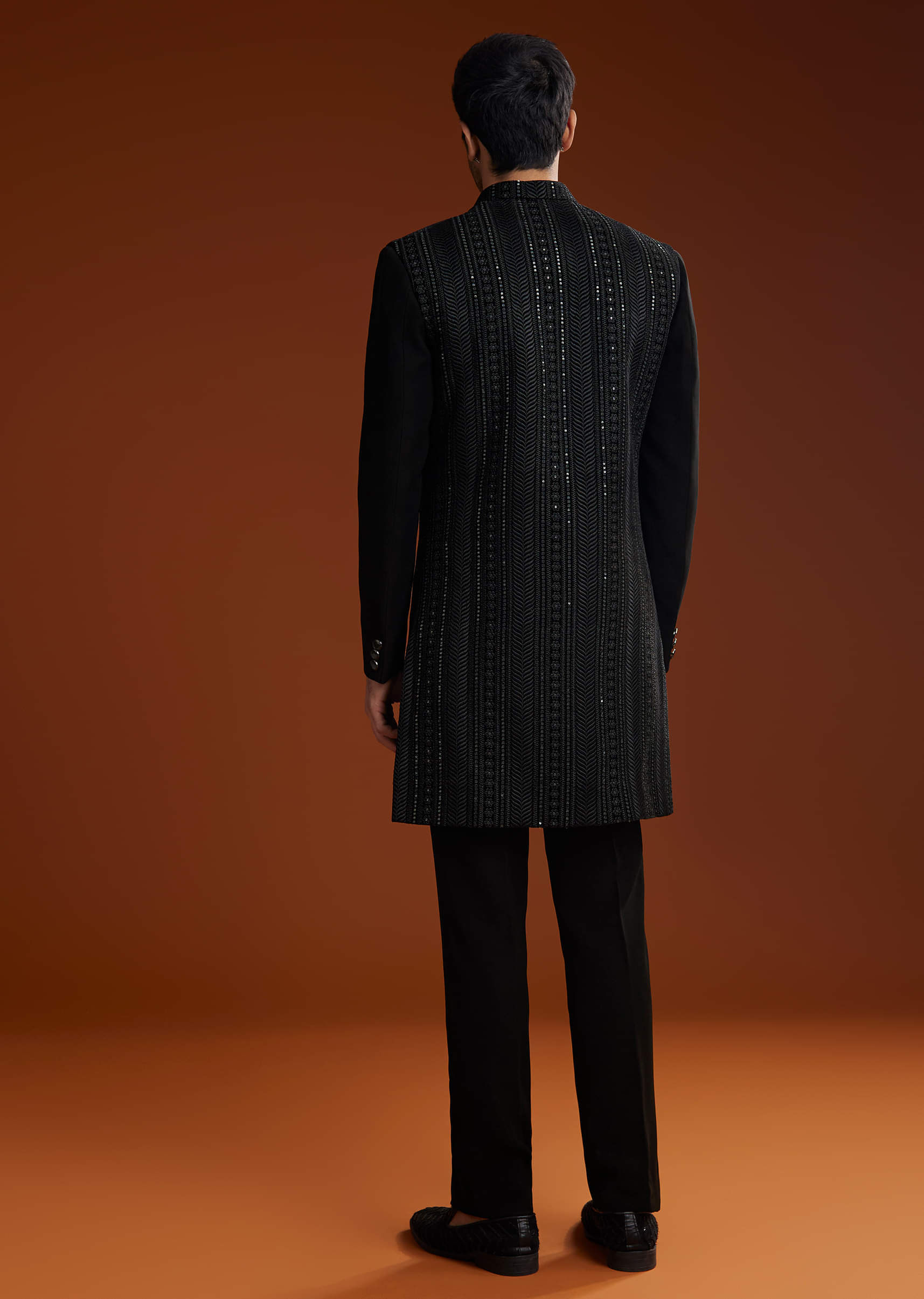 Black Embroidered Velvet Prince Coat (3-Piece) - Image 6