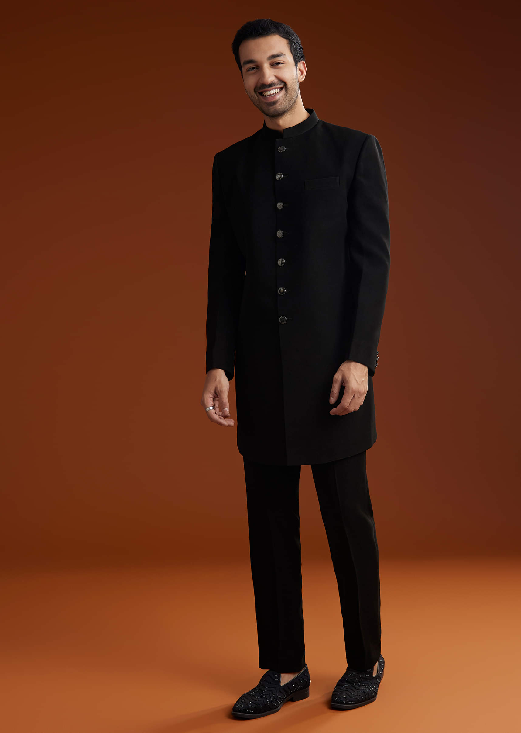 Black Embroidered Velvet Prince Coat (3-Piece) - Image 7