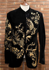 Black Velvet Embroidered Prince Coat (1-Pc) - Image 2