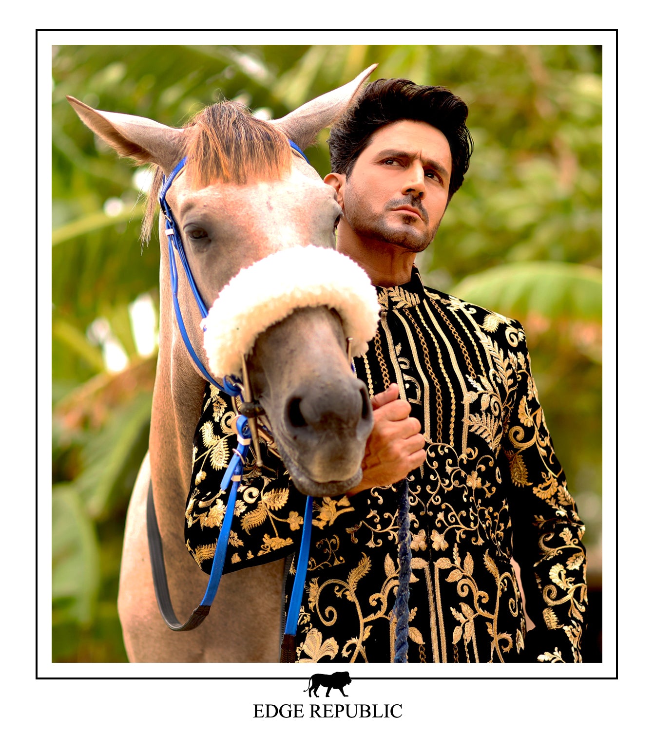 Black Gold Embroidered Velvet Prince Coat (1-Pc) - Image 2