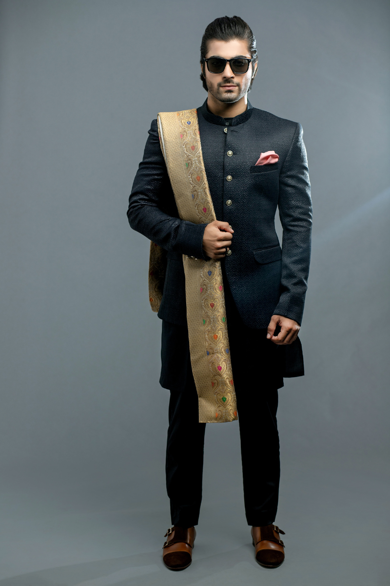 Black Textured Wool-Blend Princecoat (2-Piece) - Image 1