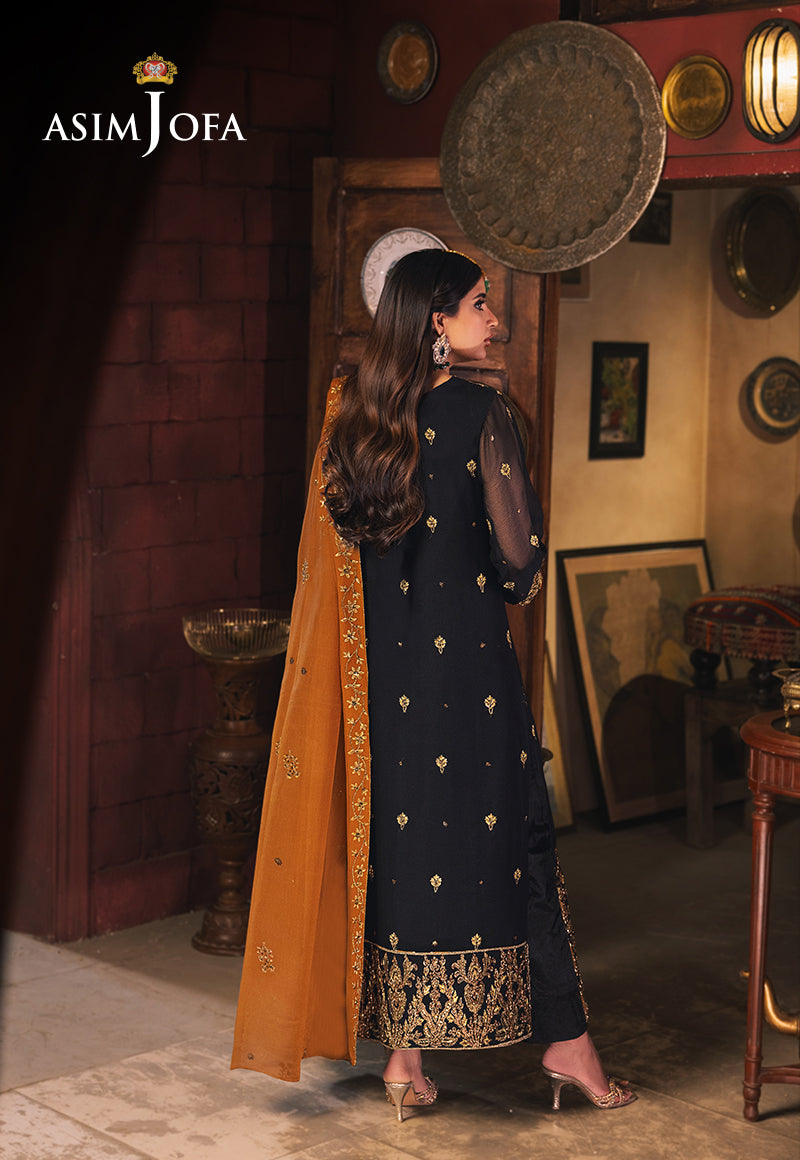 Black Embroidered Chiffon 3-Piece Suit - Image 2