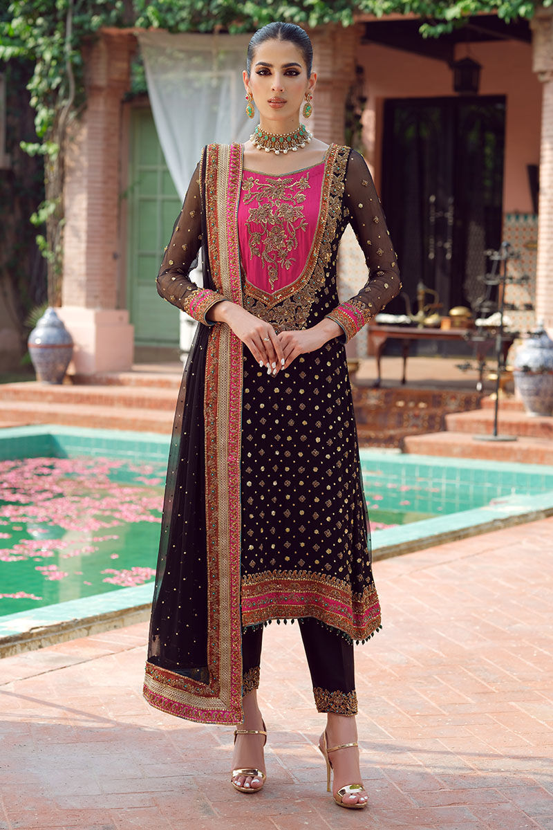 Pakistani Black Handworked Chiffon Salwar Kameez (3-Piece) - Image 1