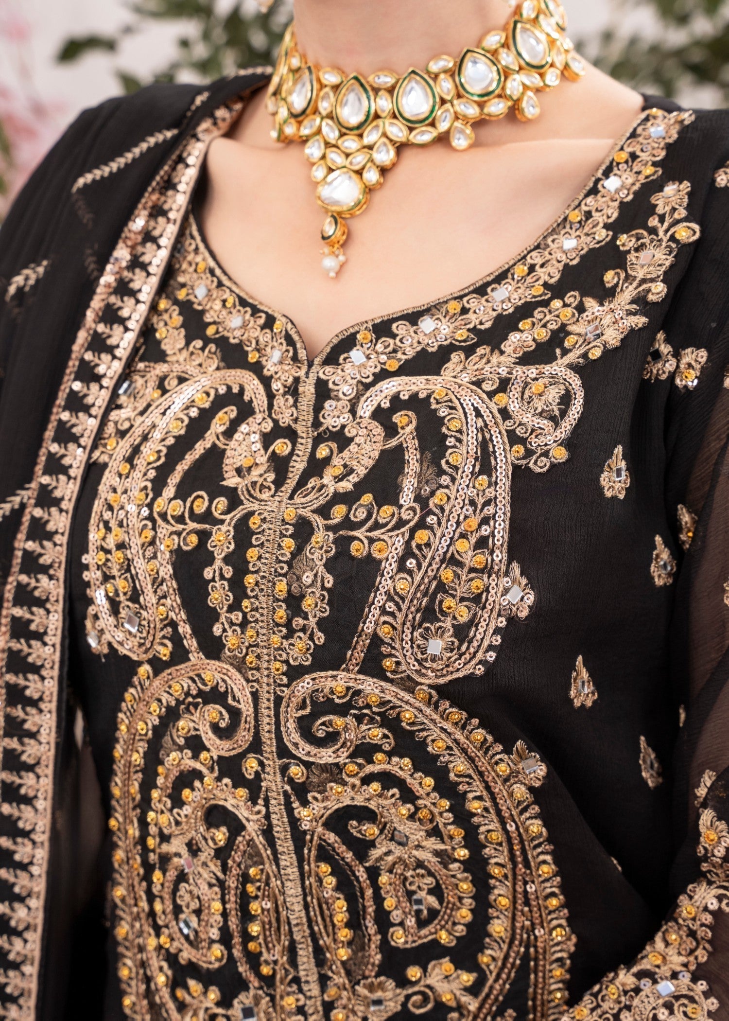 Black Embroidered Chiffon Kurta Set (3-Piece) - Image 8