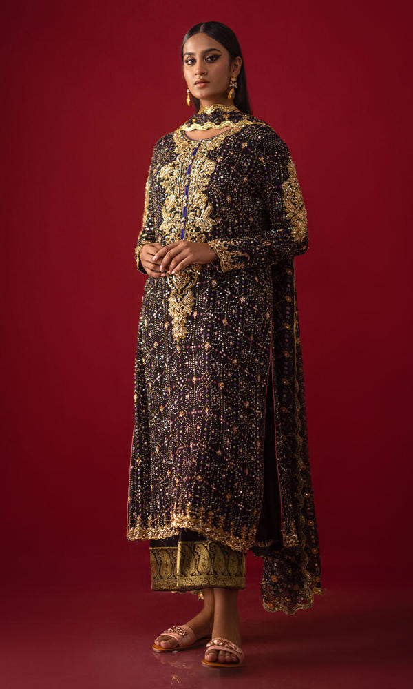 Black Chunri Printed Chiffon Hand-Embellished Salwar Kameez (3-Piece) - Image 6