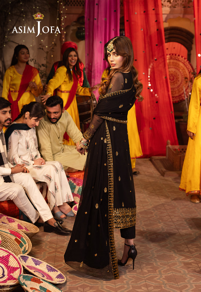 Pakistani Black Chiffon Embroidered 3-Piece Suit - Image 2