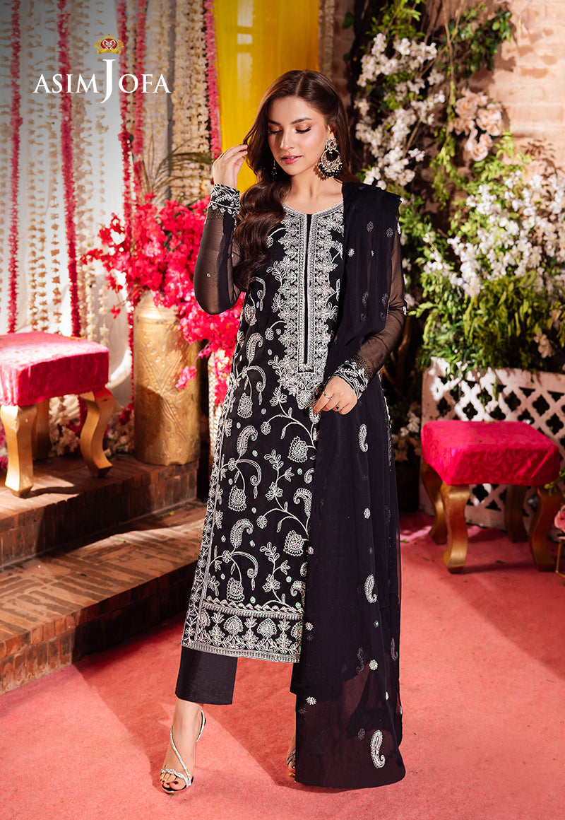 Pakistani Black Embroidered Chiffon 3-Piece Suit - Image 1
