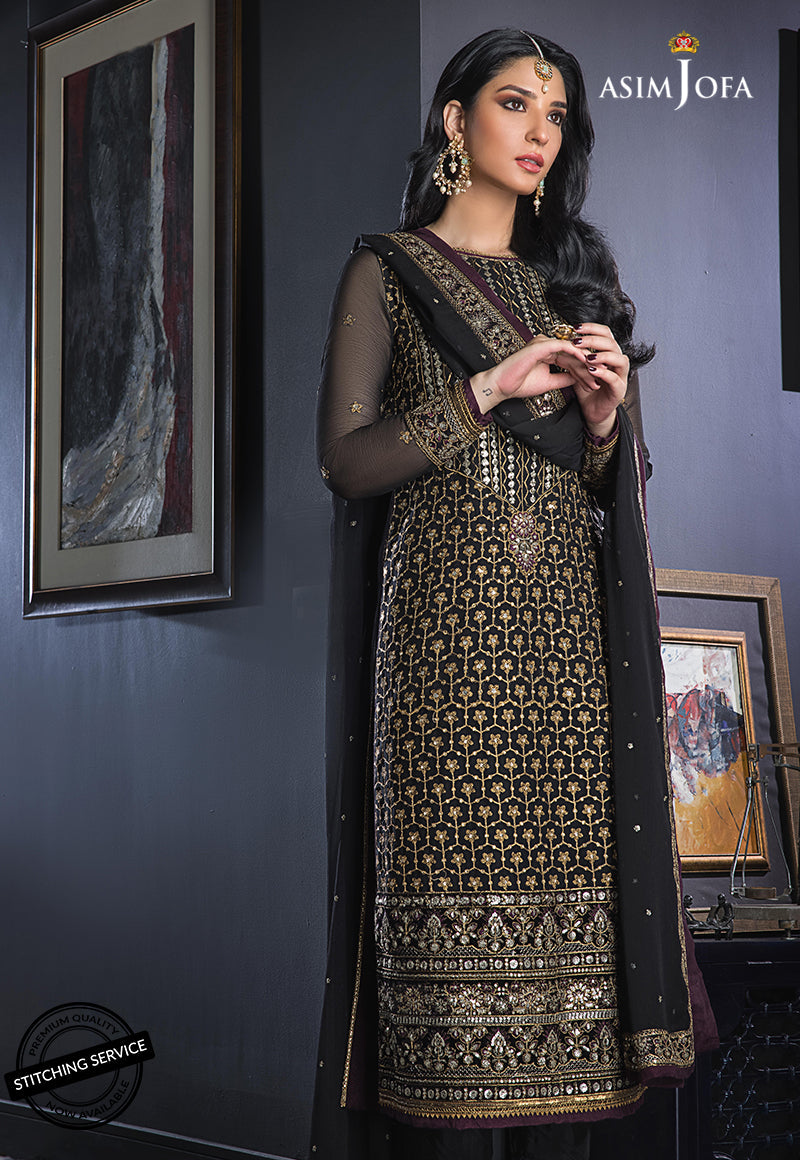 Pakistani Black Embroidered Chiffon 3-Piece Suit - Image 1