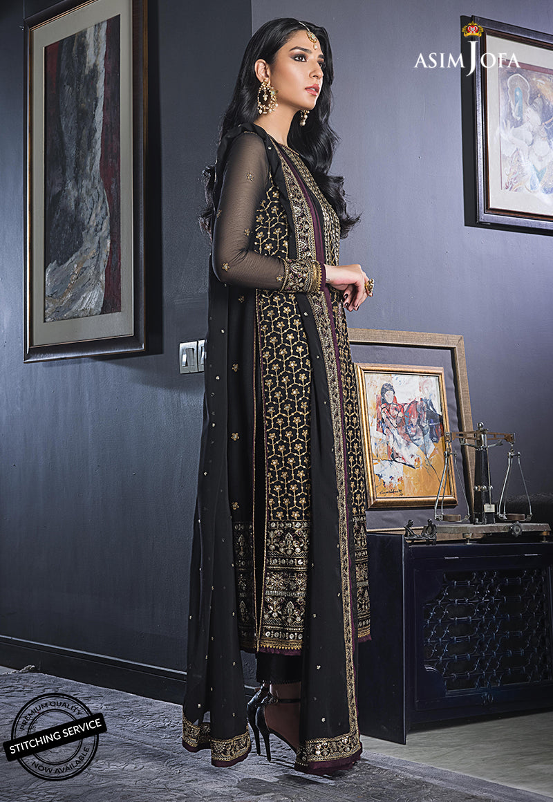 Pakistani Black Embroidered Chiffon 3-Piece Suit - Image 2