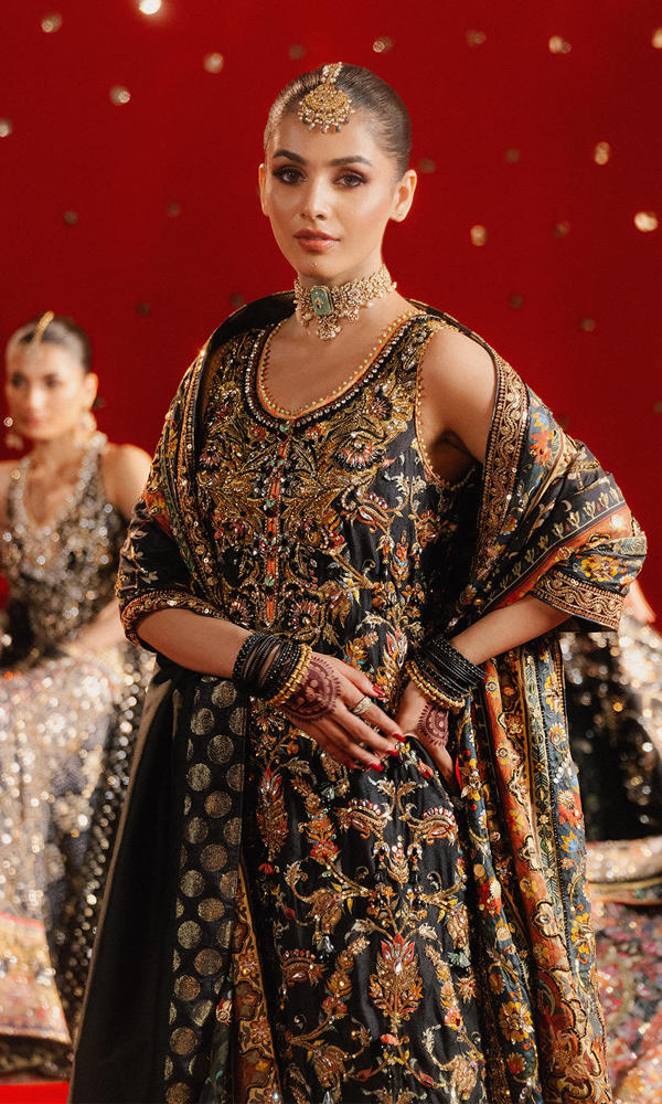 Pakistani Black Embroidered Cotton Net Salwar Kameez (3-Piece) - Image 3