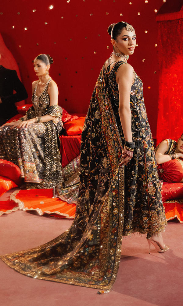 Pakistani Black Embroidered Cotton Net Salwar Kameez (3-Piece) - Image 4