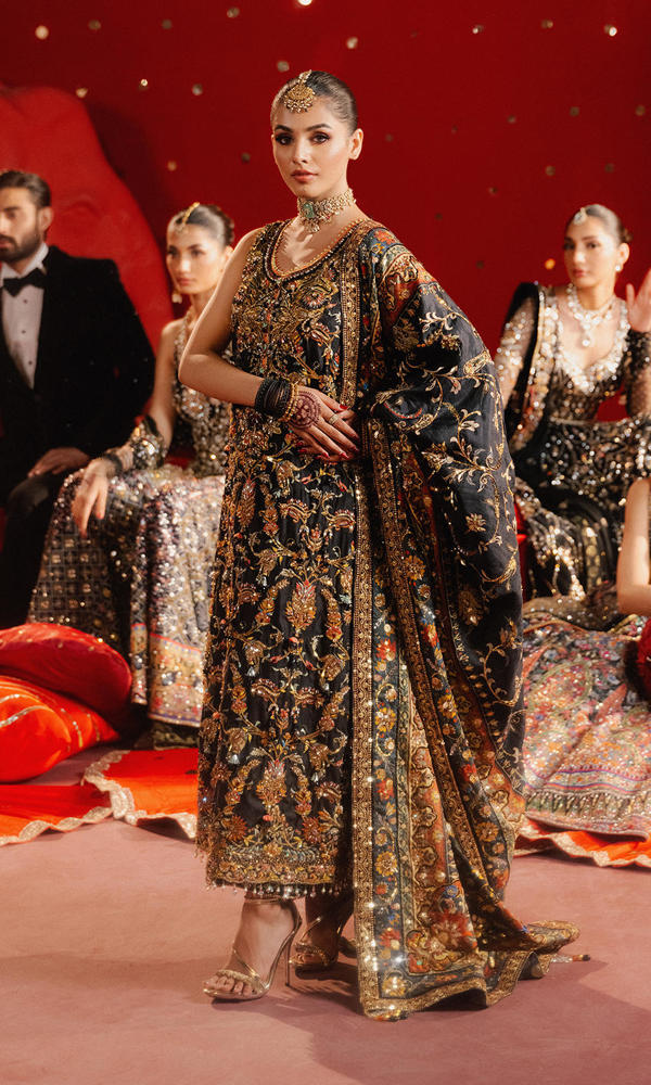 Pakistani Black Embroidered Cotton Net Salwar Kameez (3-Piece) - Image 5