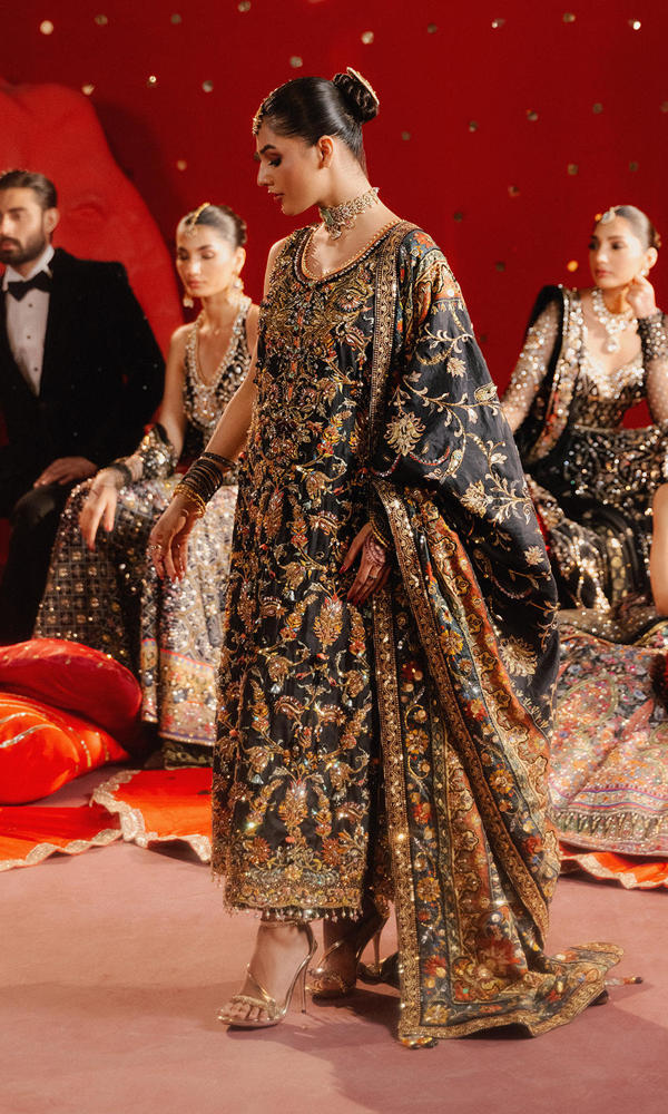 Pakistani Black Embroidered Cotton Net Salwar Kameez (3-Piece) - Image 7