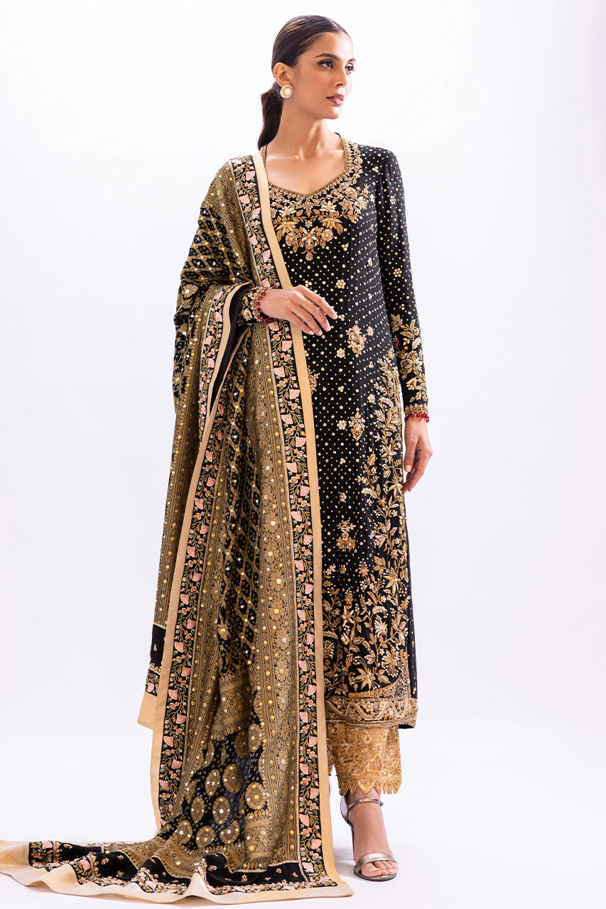 Black Zardozi Cotton Net Kurta Set (3-Piece) - Image 1