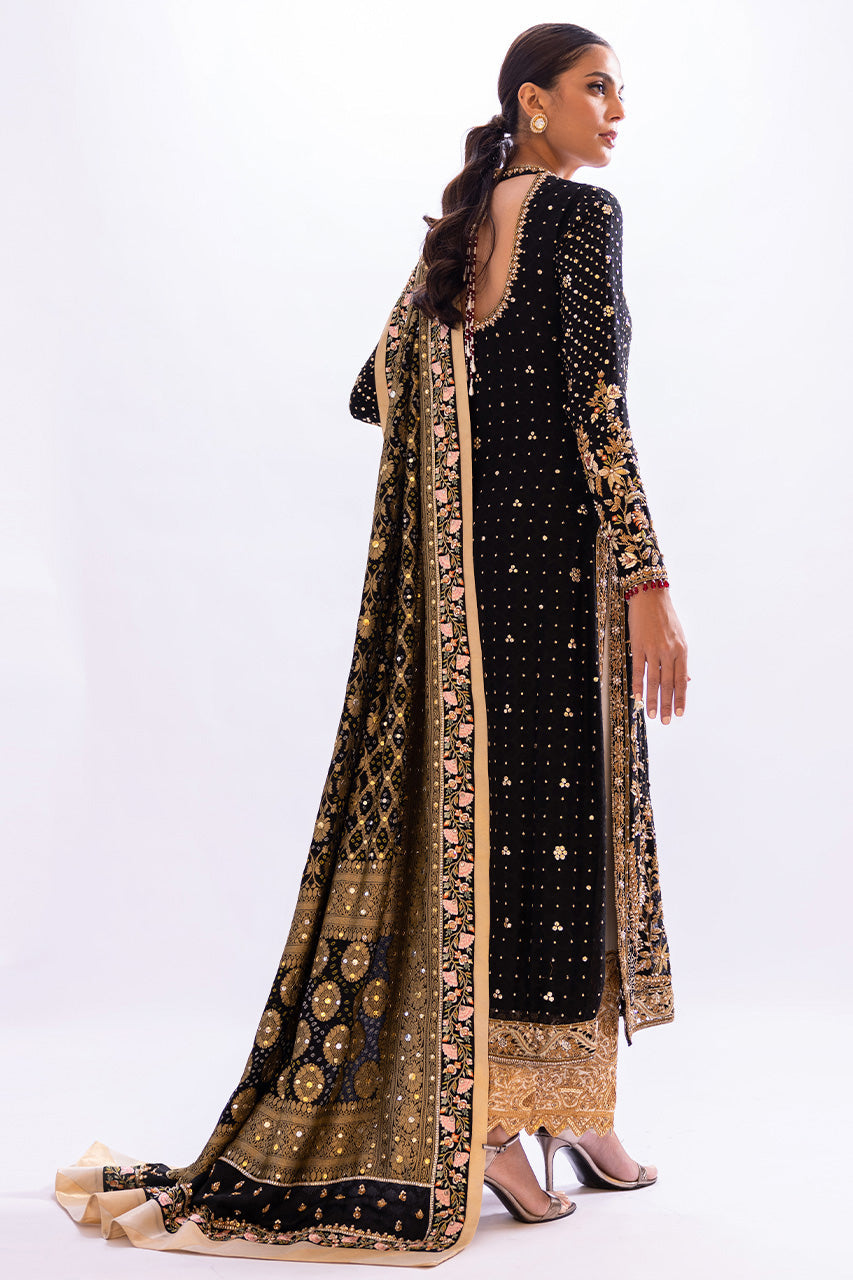 Black Zardozi Cotton Net Kurta Set (3-Piece) - Image 2