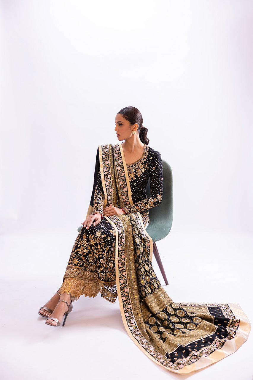 Black Zardozi Cotton Net Kurta Set (3-Piece) - Image 7