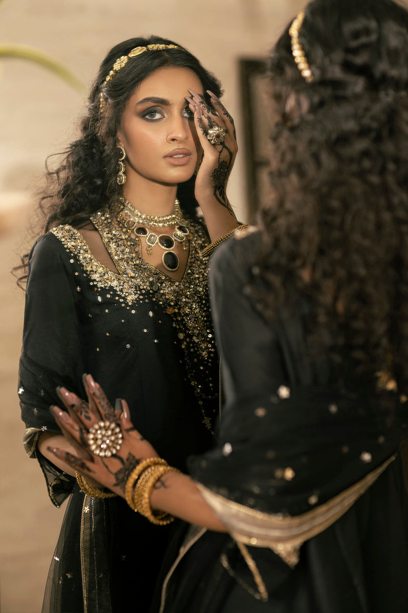 Black Ganga-Jamni Sequin Pure Kataan Salwar Kameez (3-Piece) - Image 6