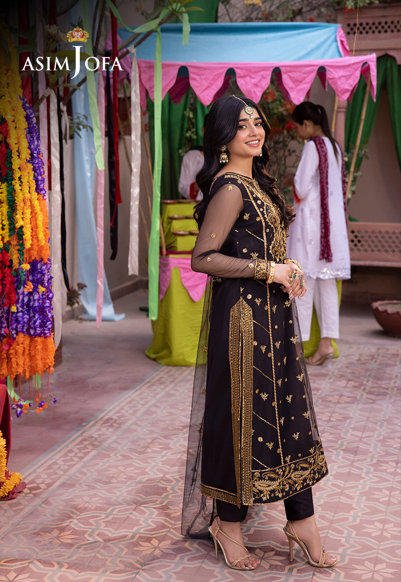 Black Net Embroidered 3-Piece Suit (Boski Silk) - Image 2