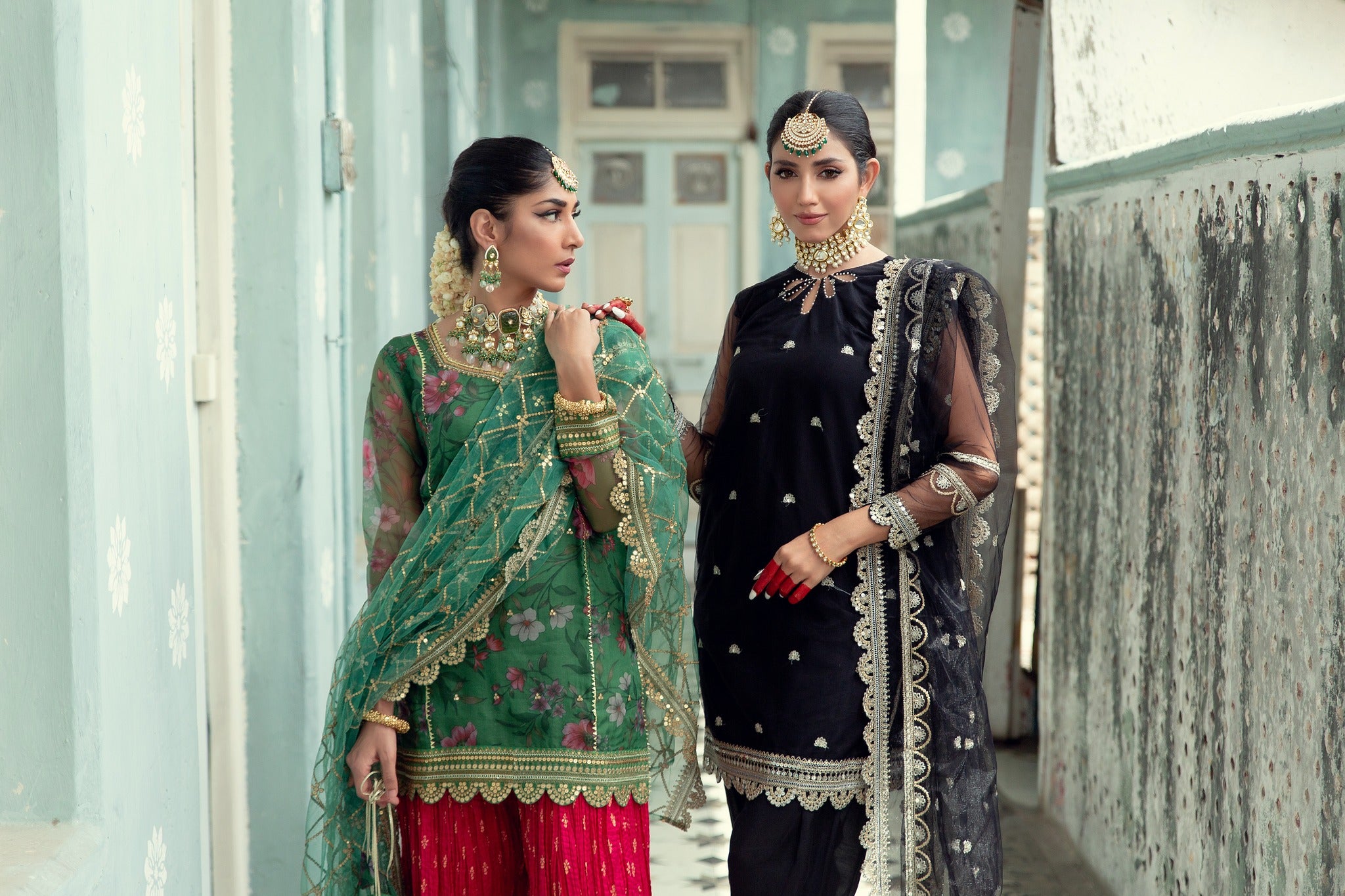 Black Embroidered Net Salwar Kameez (4-Piece) - Image 9