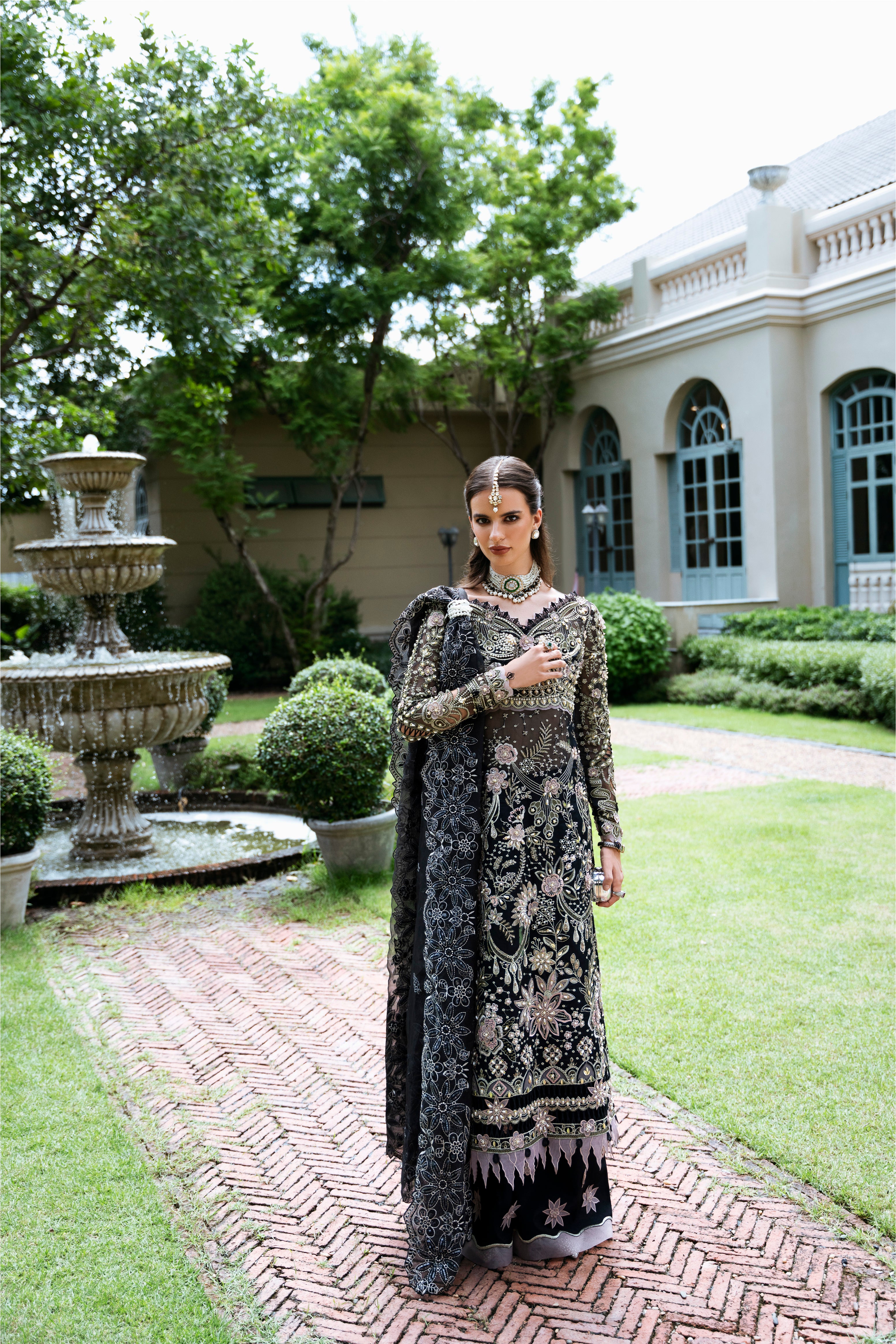 Pakistani Black Embroidered Organza Salwar Kameez (3-Piece) - Image 5