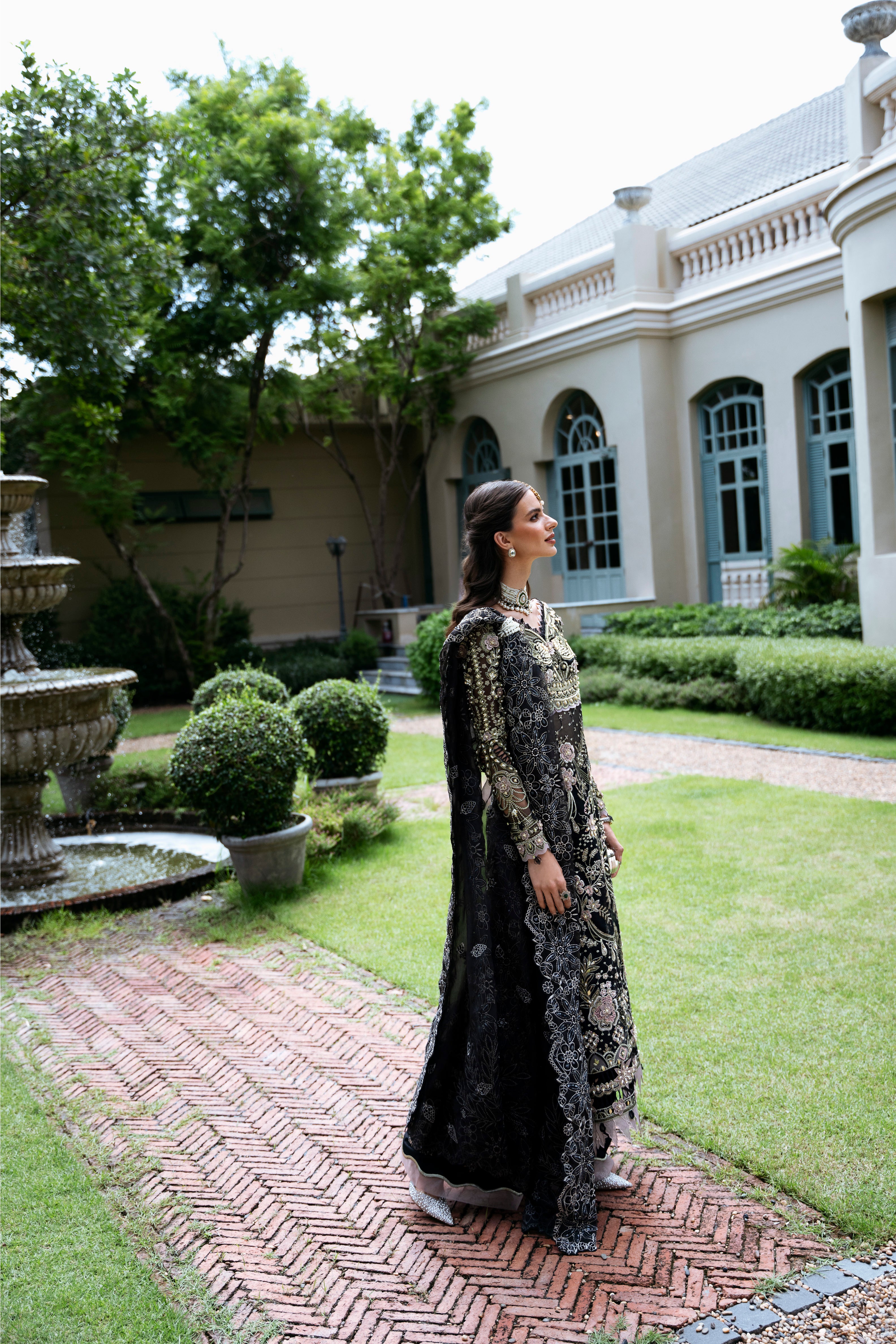 Pakistani Black Embroidered Organza Salwar Kameez (3-Piece) - Image 7