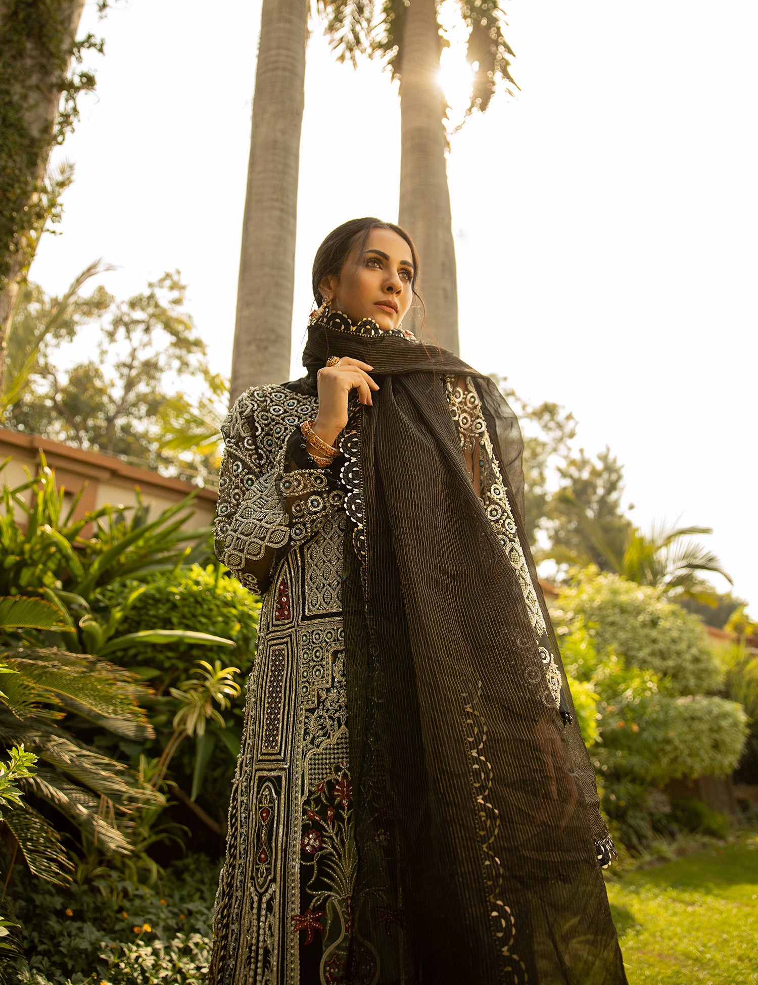 Black Embellished Organza 3-Piece Salwar Kameez - Image 2