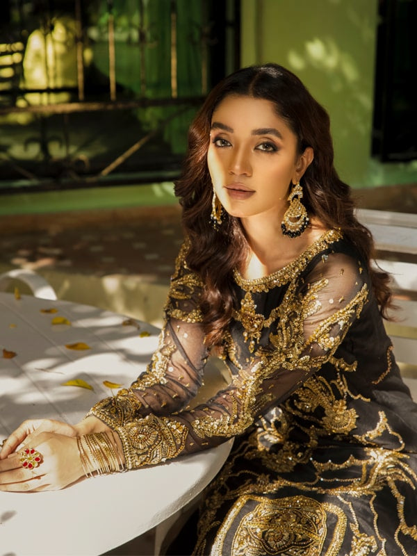 Pakistani Black Sequin Embroidered Organza Salwar Kameez (3-Piece) - Image 3