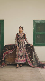 Pakistani Black Embroidered Organza & Grip Salwar Kameez (3-Piece) - Image 8