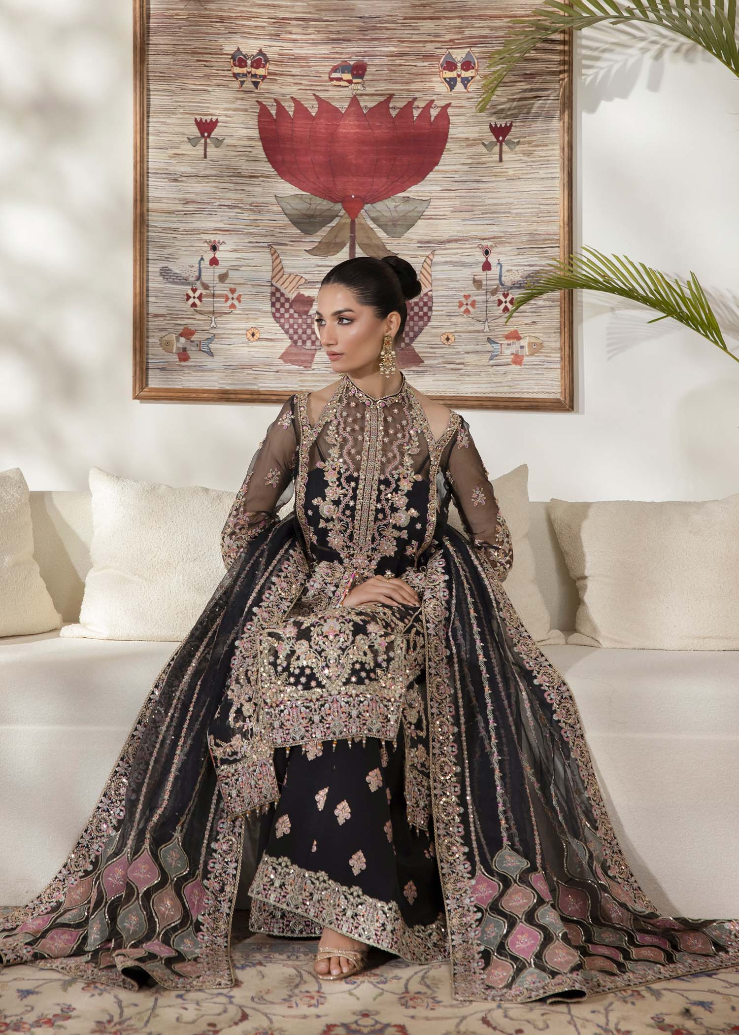 Black Embroidered Organza Salwar Kameez (3-Piece) - Image 6