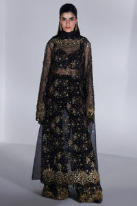 Pakistani Black Embellished Organza Bridal Salwar Kameez (3-Piece) - Image 1