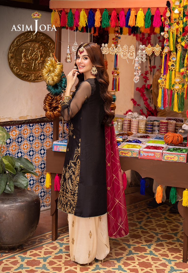 Pakistani Black Organza Embroidered 3-Piece Suit (Boski Silk) - Image 2