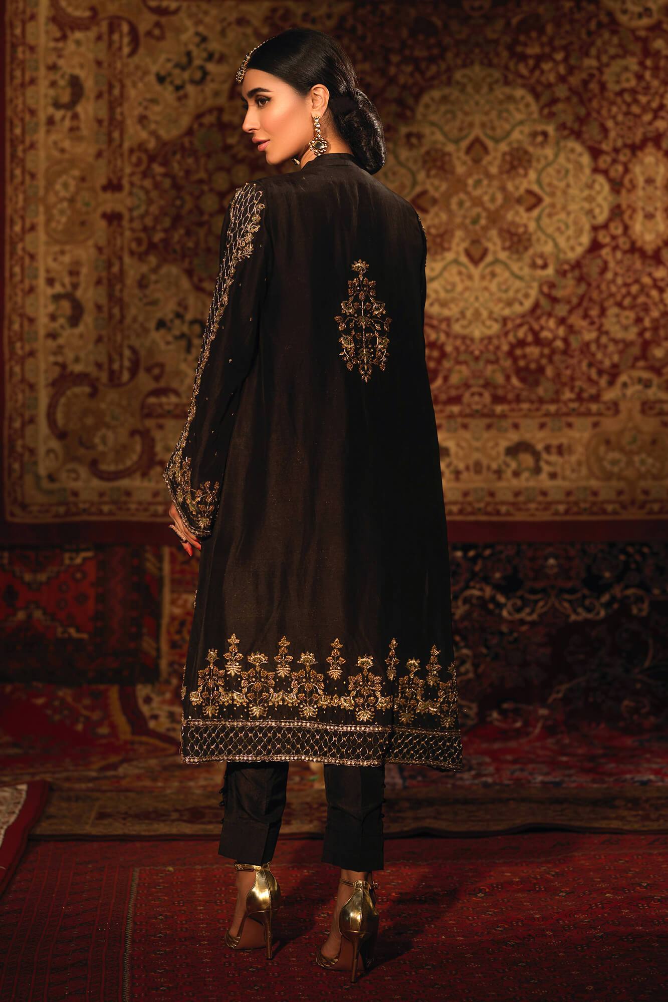 Black Zardozi PK Raw Silk Jacket Set (2-Piece) - Image 1