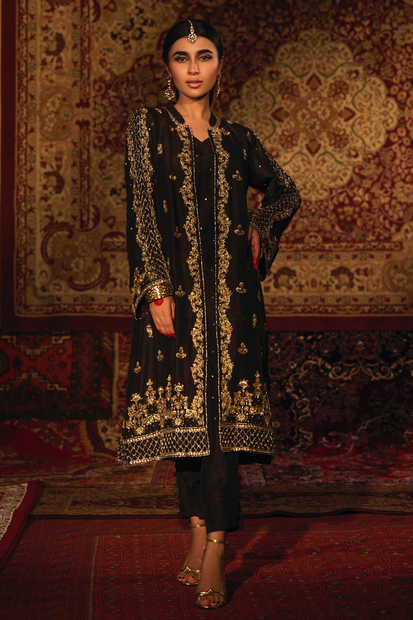 Black Zardozi PK Raw Silk Jacket Set (2-Piece) - Image 2
