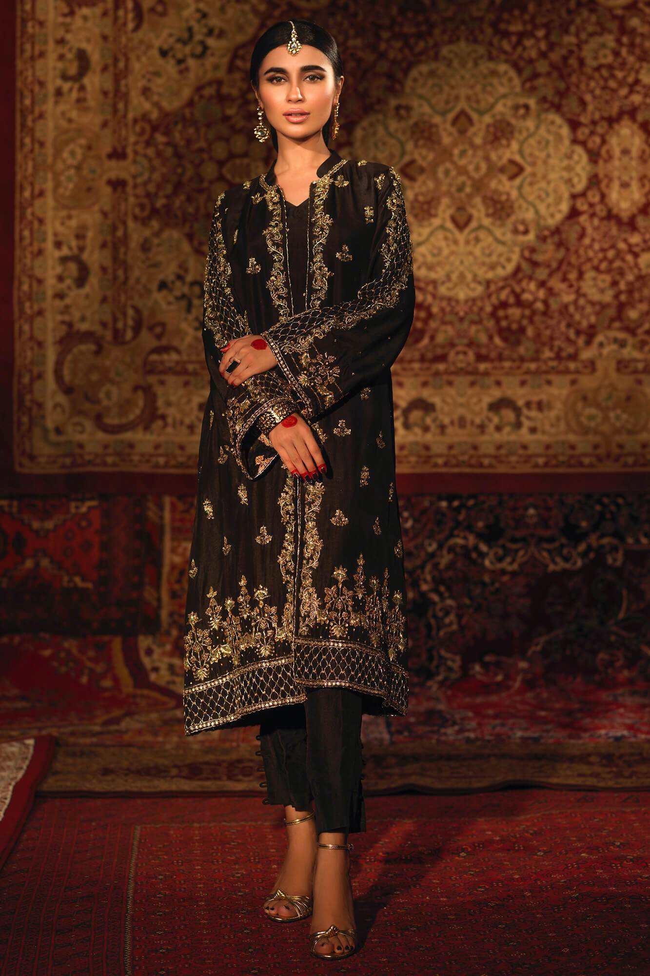 Black Zardozi PK Raw Silk Jacket Set (2-Piece) - Image 3